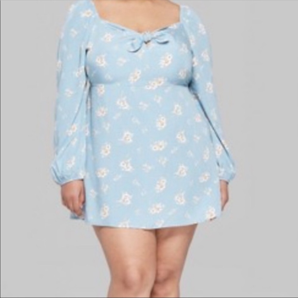 Tie front blue mini dress